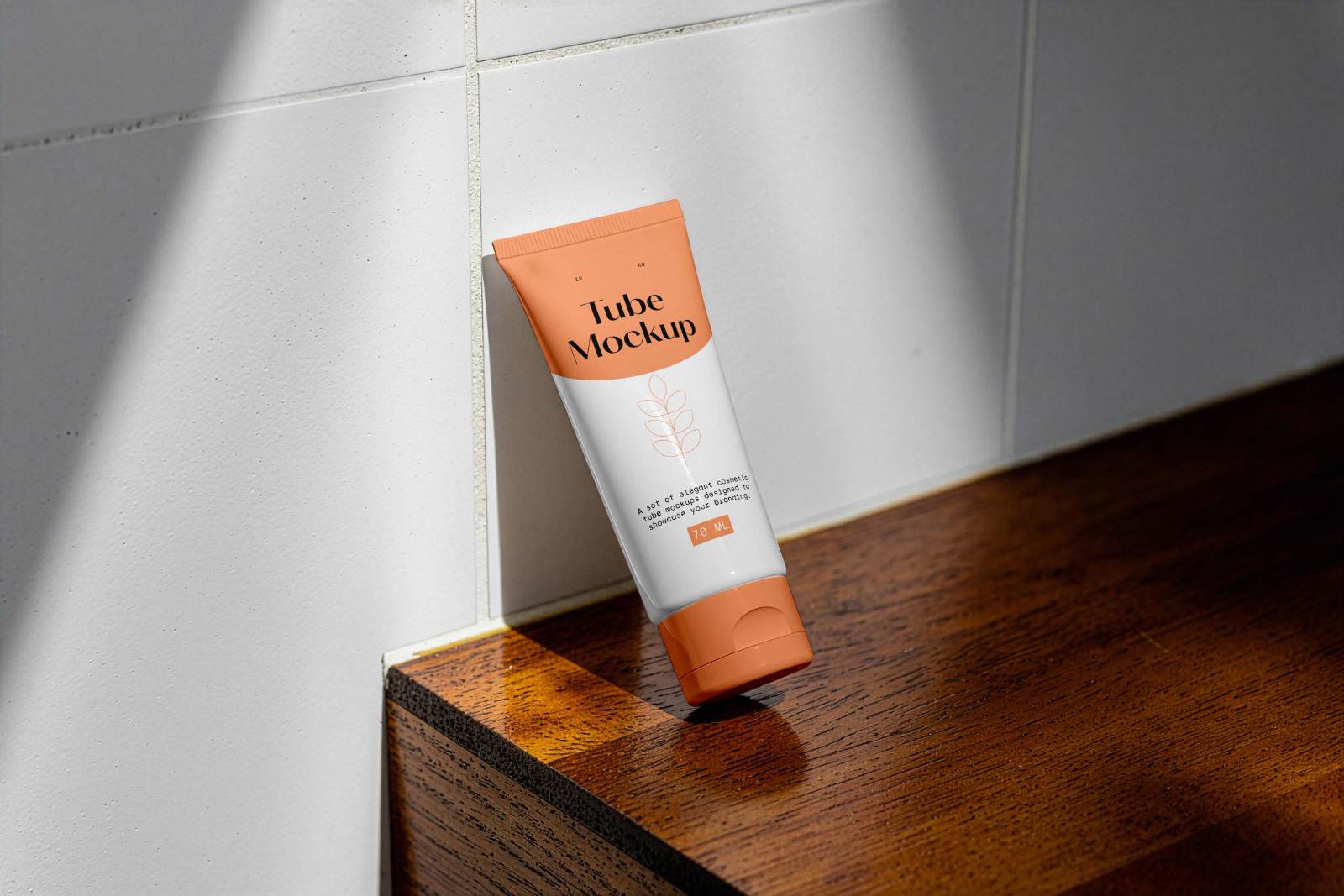 Cosmetic Tube Mockup Leaning Against Wall-cosmetic tube mockup PSD