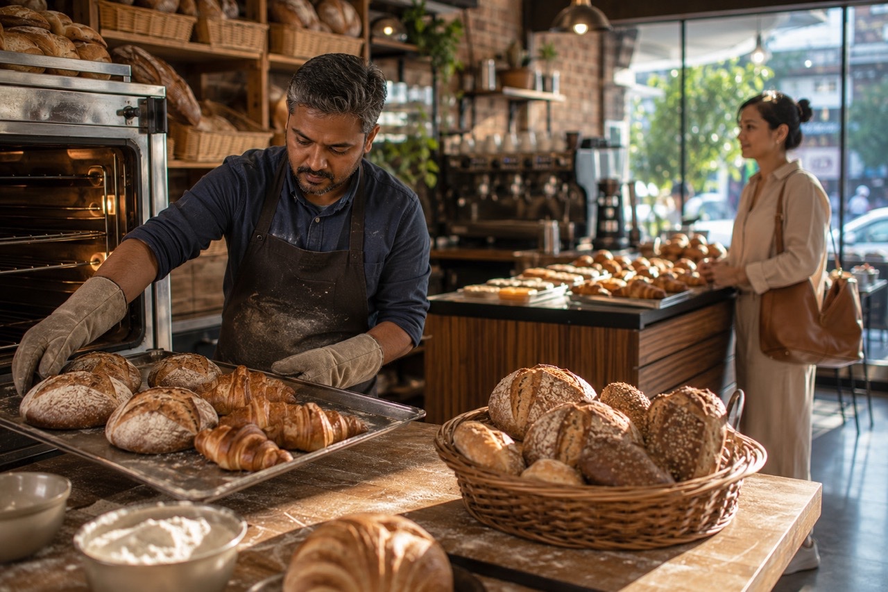 Professional Baker Preparing Fresh Bread in Artisan Bakery | Royalty-Free image | Pixlaris