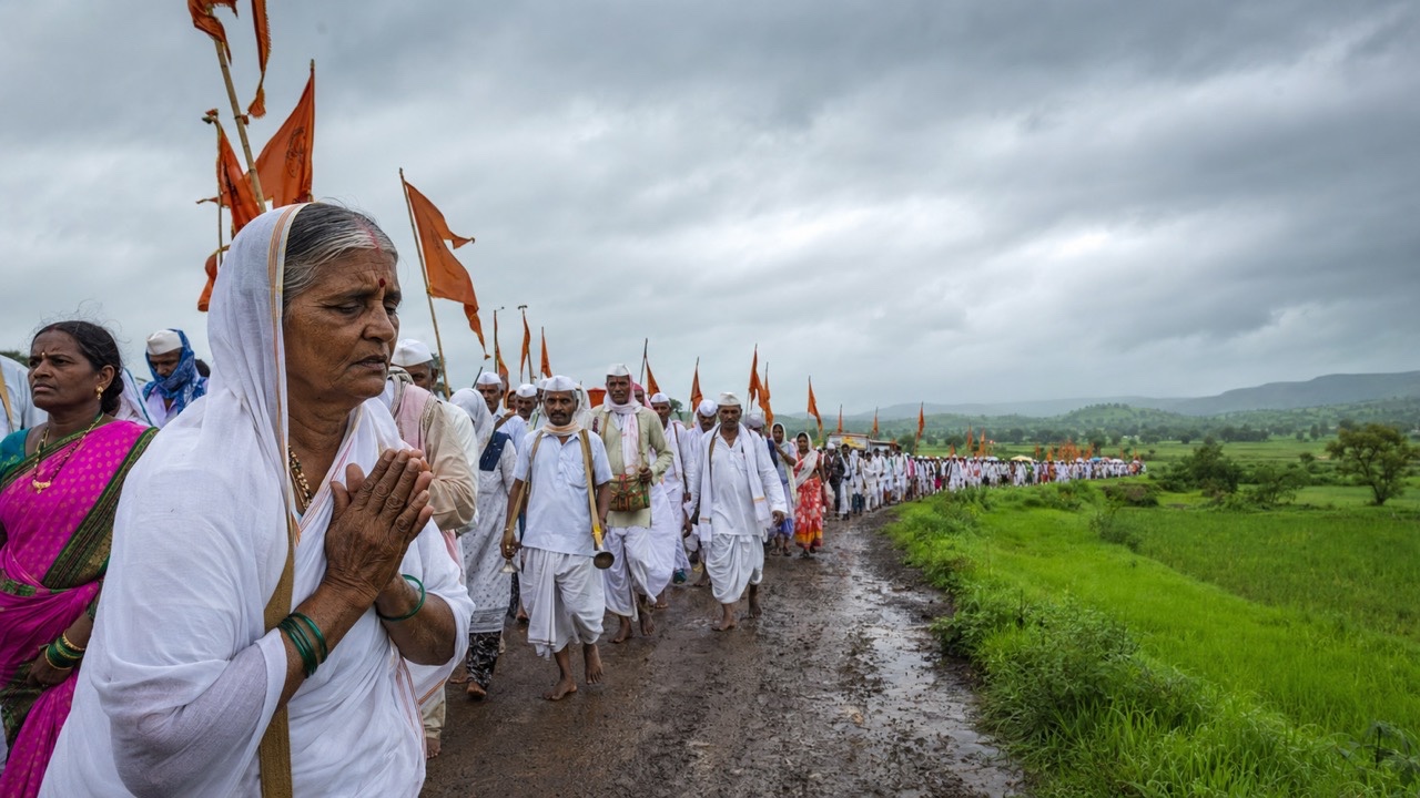 Elderly Woman Praying During Ashadhi Wari Pilgrimage | Royalty-Free image | Pixlaris