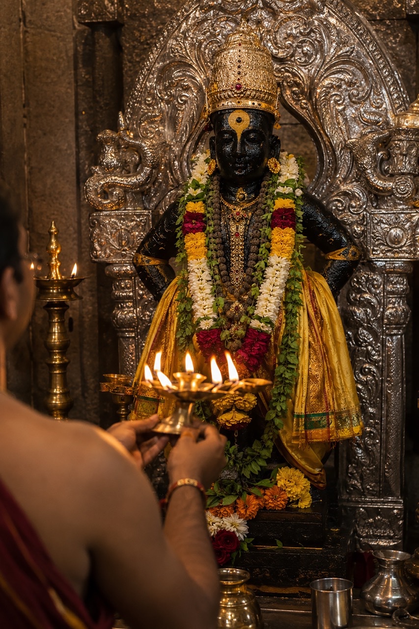 Priest Performing Aarti Before Lord Vitthal Idol | Royalty-Free image | Pixlaris