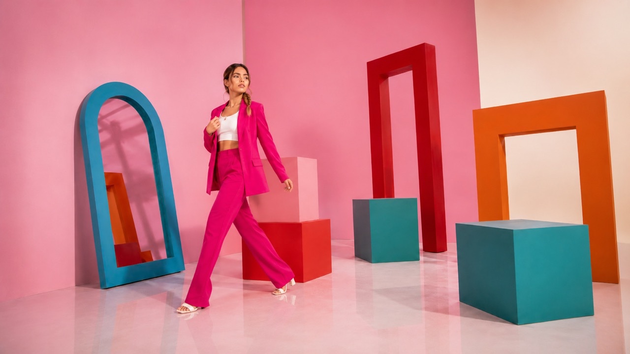 Elegant Model Walking in Pink Blazer | Royalty-Free image | Pixlaris