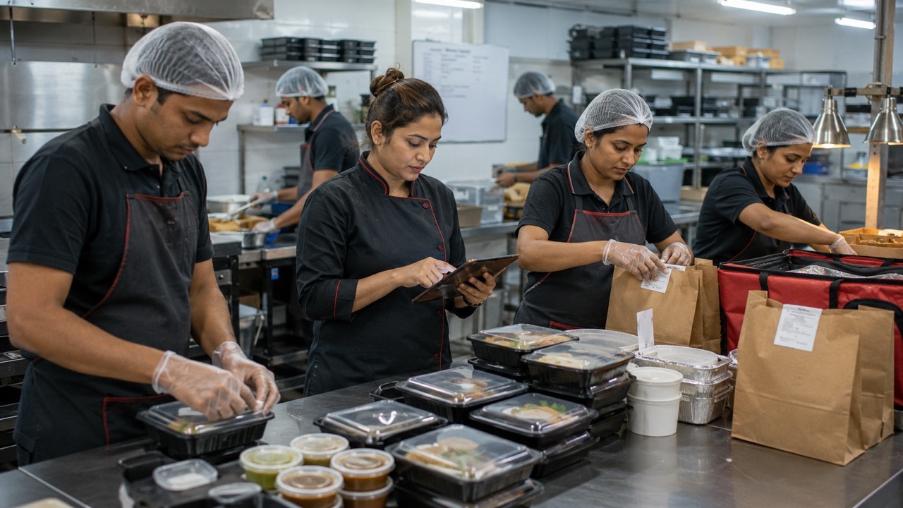 Restaurant Kitchen Team Packing Food Delivery Orders | Royalty-Free image | Pixlaris