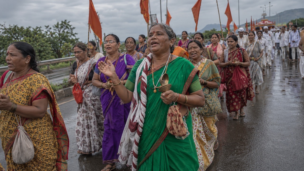 Women Devotees Singing Bhajans During Ashadhi Wari | Royalty-Free image | Pixlaris