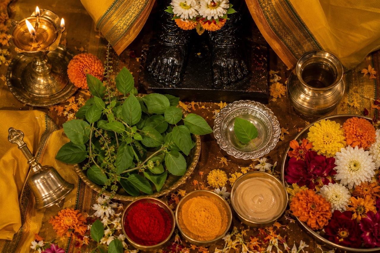 Traditional Pooja Items Arranged for Lord Vitthal Worship | Royalty-Free image | Pixlaris