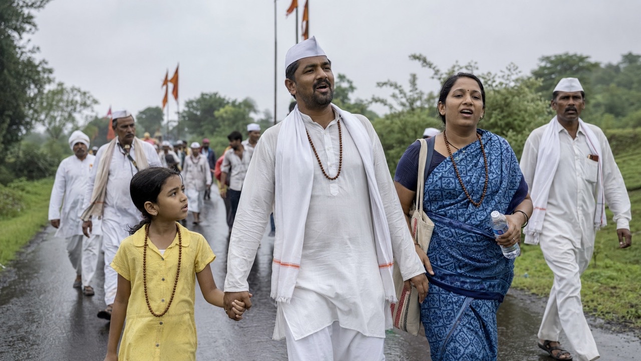 Family Walking in Ashadhi Wari Pilgrimage During Monsoon | Royalty-Free image | Pixlaris
