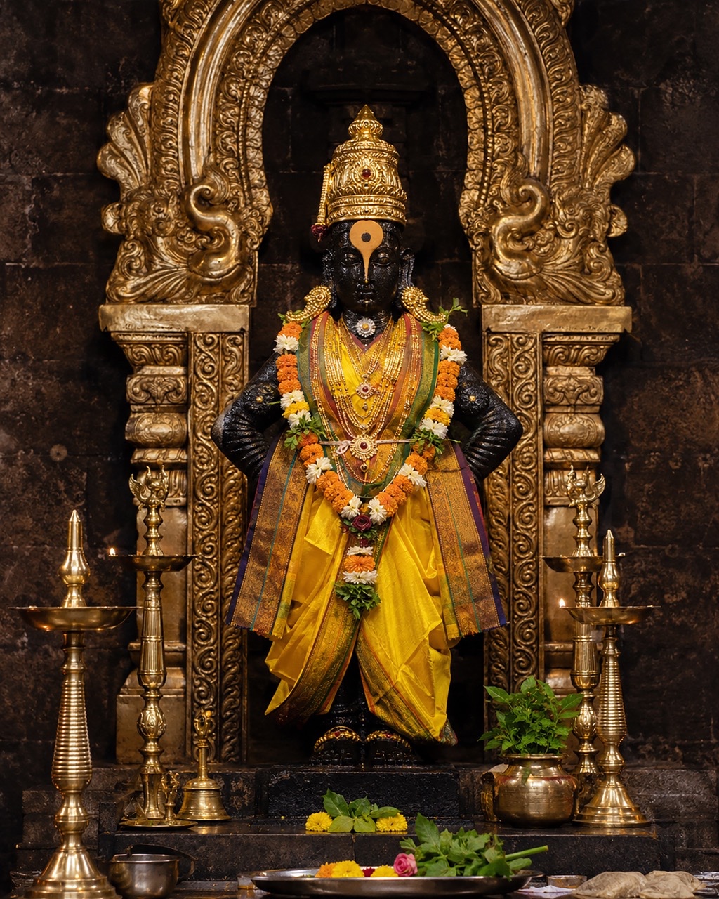 Lord Vitthal Idol Beneath Ornate Golden Temple Arch | Royalty-Free image | Pixlaris