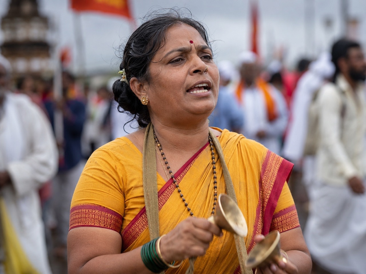 Ashadhi Wari Procession with Palanquin on Rural Road | Royalty-Free image | Pixlaris