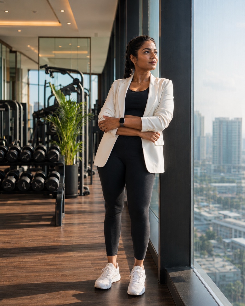 Professional Woman in Activewear Posing in Luxury Gym | Royalty-Free image | Pixlaris