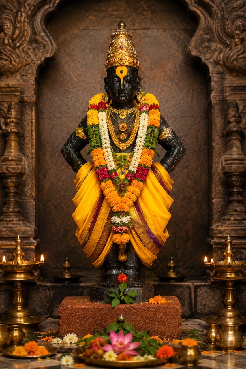 Lord Vitthal Idol Standing Beneath Ornate Temple Arch | Royalty-Free image | Pixlaris
