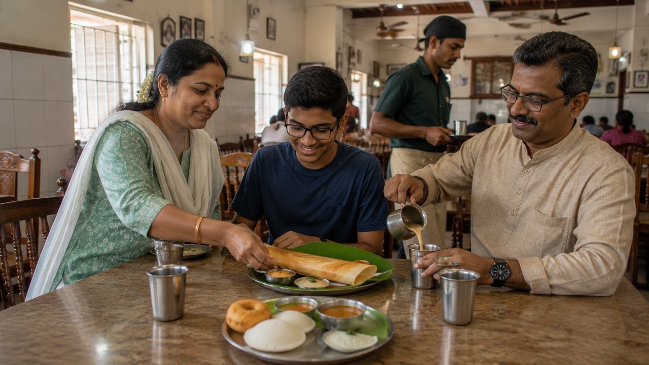 Family Eating South Indian Breakfast in Restaurant | Royalty-Free image | Pixlaris