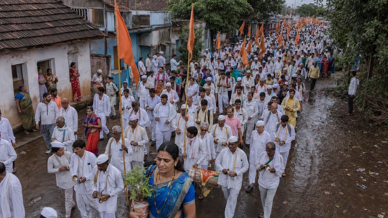 Large Warkari Procession Passing Through Village Street | Royalty-Free image | Pixlaris