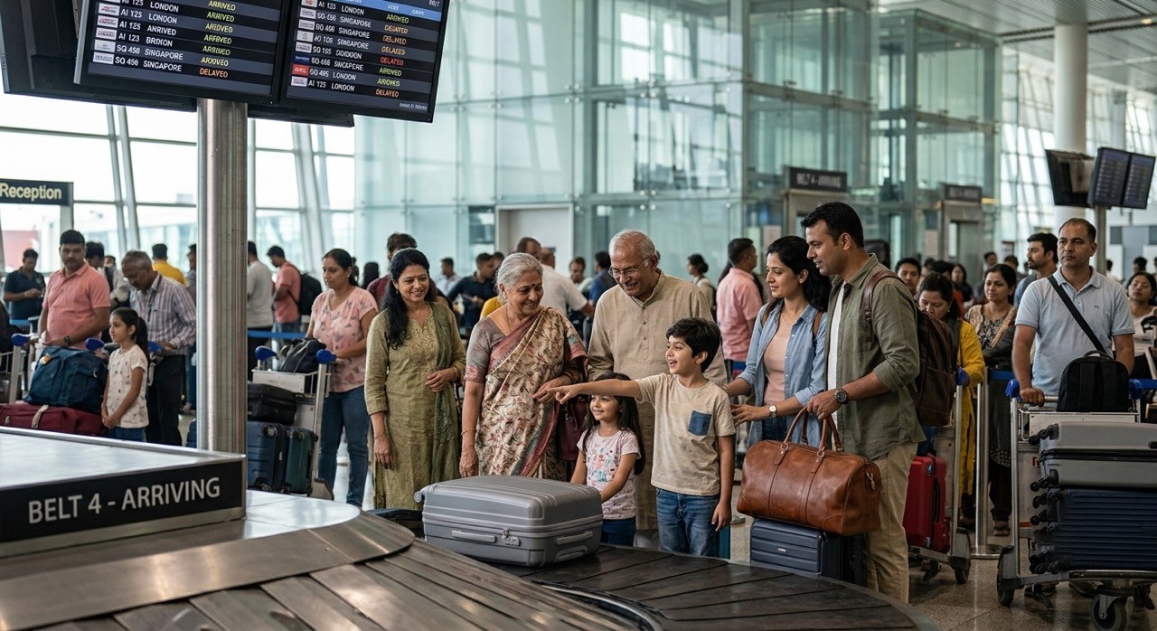 Indian Family at Airport Baggage Claim Arrival