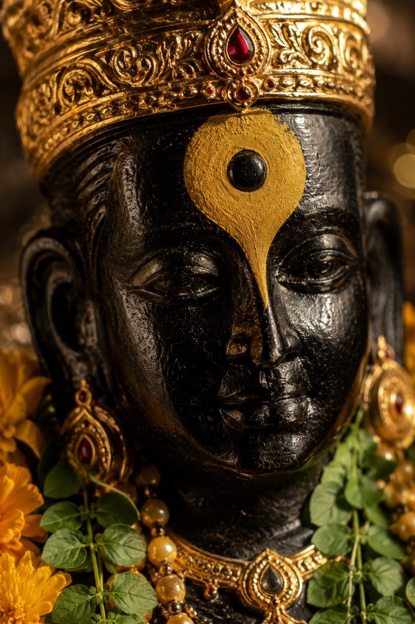 Close-Up Portrait of Lord Vitthal Idol with Golden Crown | Royalty-Free image | Pixlaris