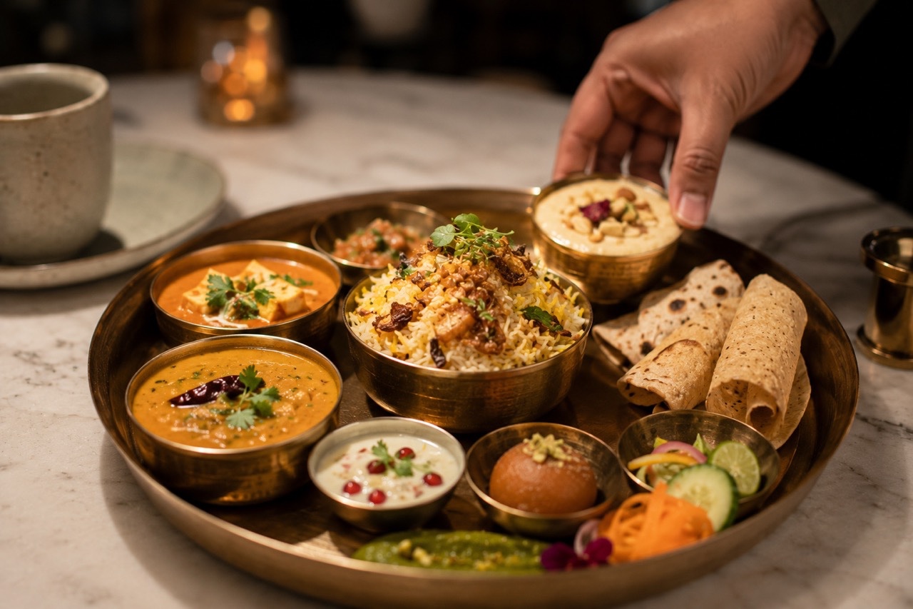 Premium Indian Vegetarian Thali Served in Restaurant | Royalty-Free image | Pixlaris