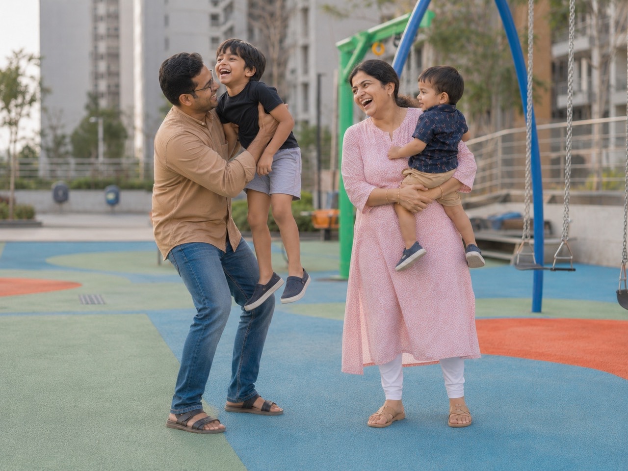 Happy Indian Family Playing Together at Apartment Playground | Royalty-Free image | Pixlaris