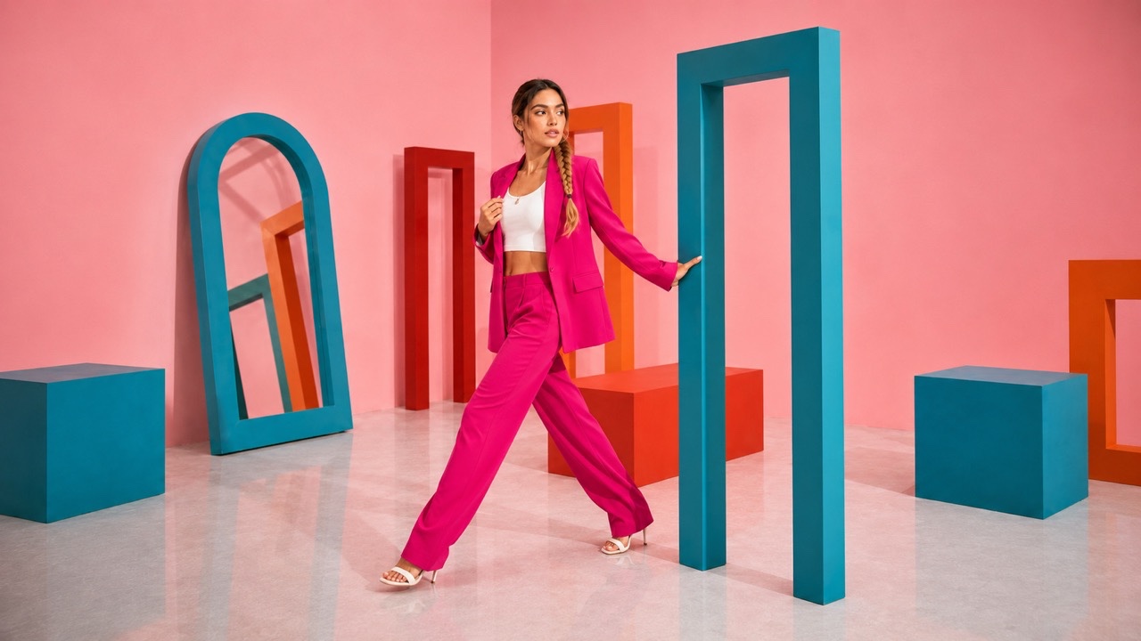 Side Angle Fashion Strut with Blue Frame | Royalty-Free image | Pixlaris