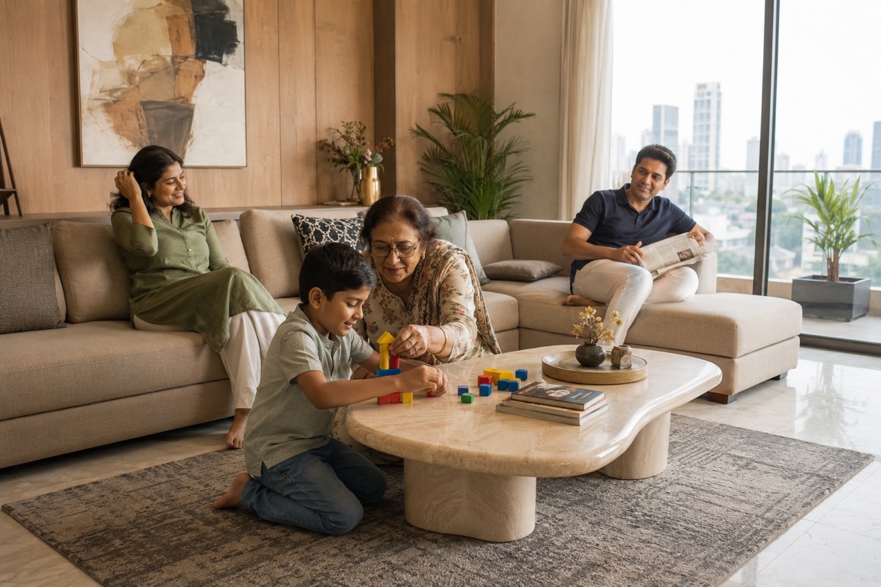 Grandmother Playing Blocks With Grandson in Luxury Living Room | Royalty-Free image | Pixlaris