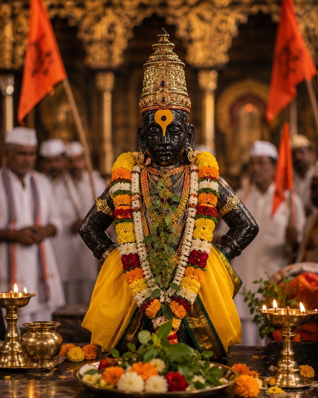 Lord Vitthal Idol with Warkari Devotees and Saffron Flags | Royalty-Free image | Pixlaris