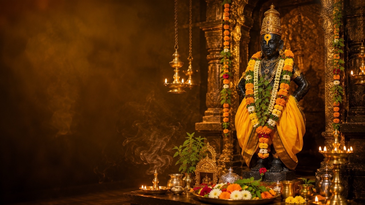 Lord Vitthal Idol with Incense Smoke and Copy Space in Temple | Royalty-Free image | Pixlaris