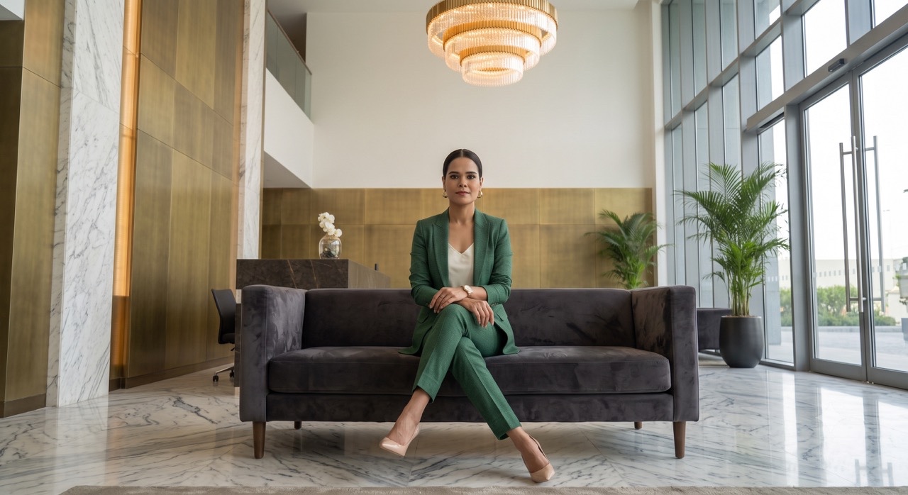 Businesswoman Sitting on Luxury Office Sofa | Royalty-Free image | Pixlaris