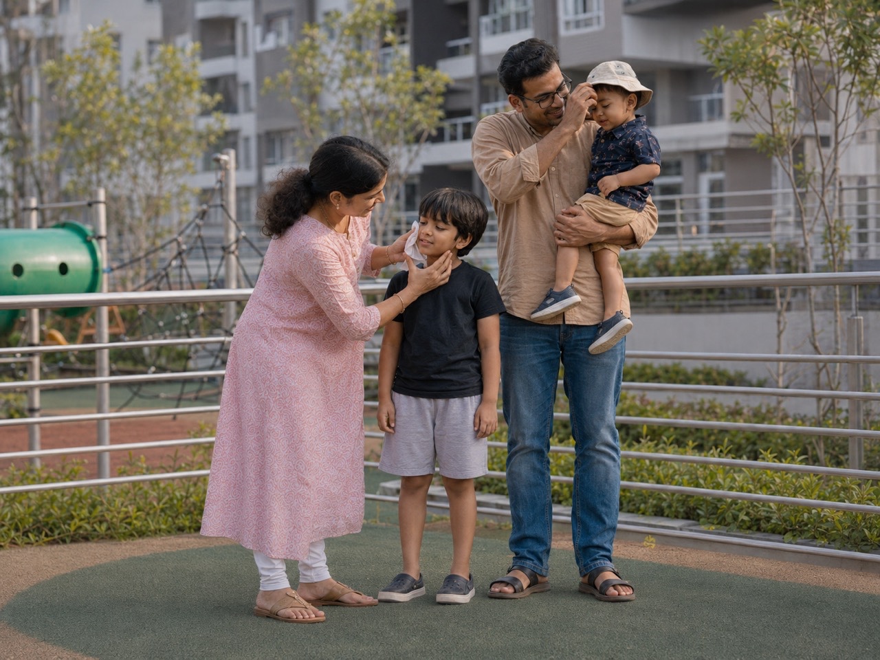 Parents Caring for Children After Playground Activity | Royalty-Free image | Pixlaris