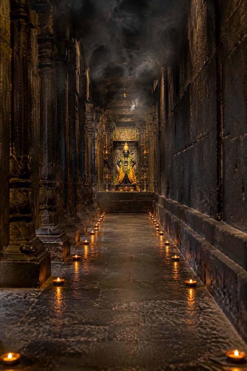 Lord Vitthal Idol at End of Ancient Temple Corridor | Royalty-Free image | Pixlaris