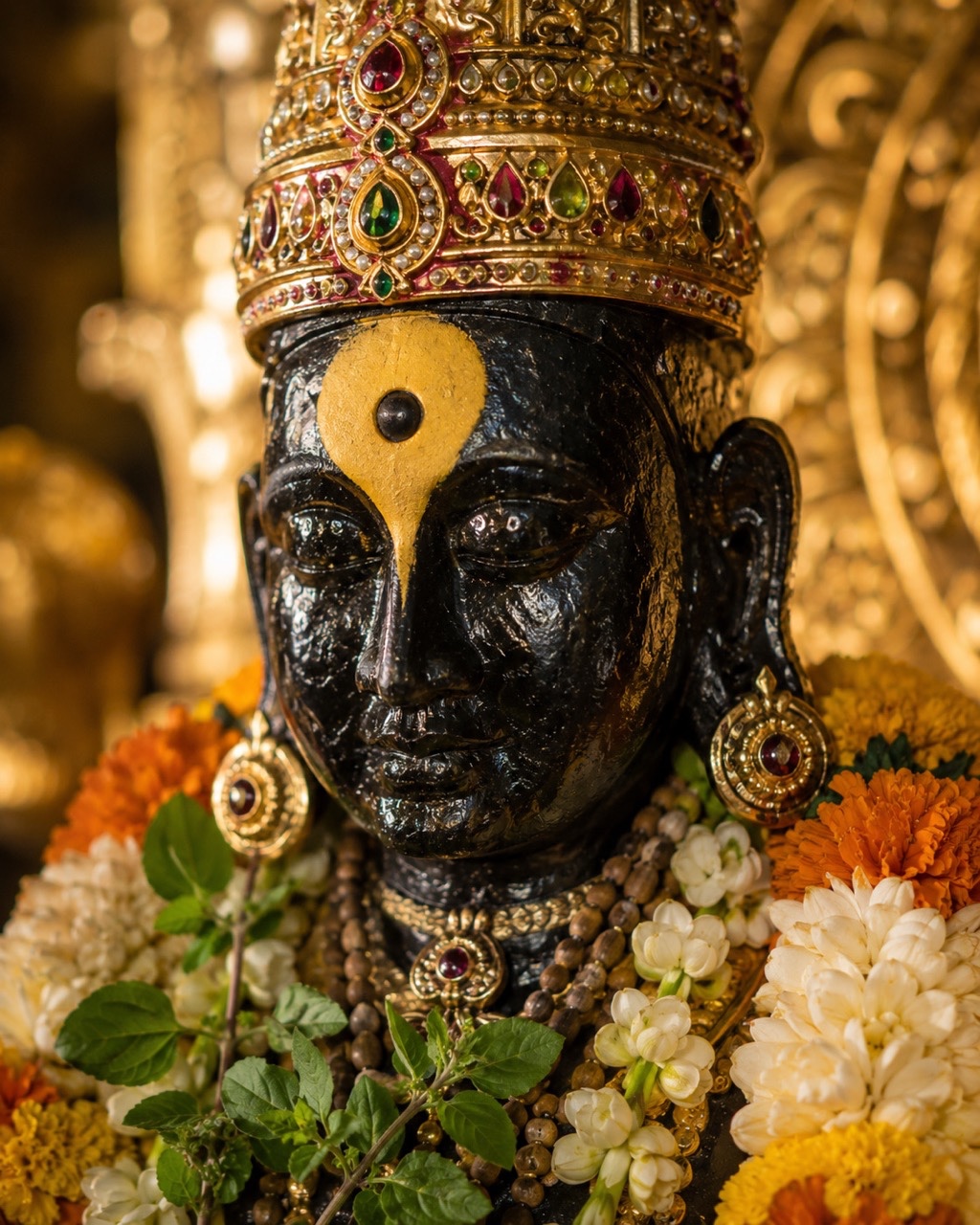Close Up Portrait of Lord Vitthal Idol with Ornate Golden Crown | Royalty-Free image | Pixlaris