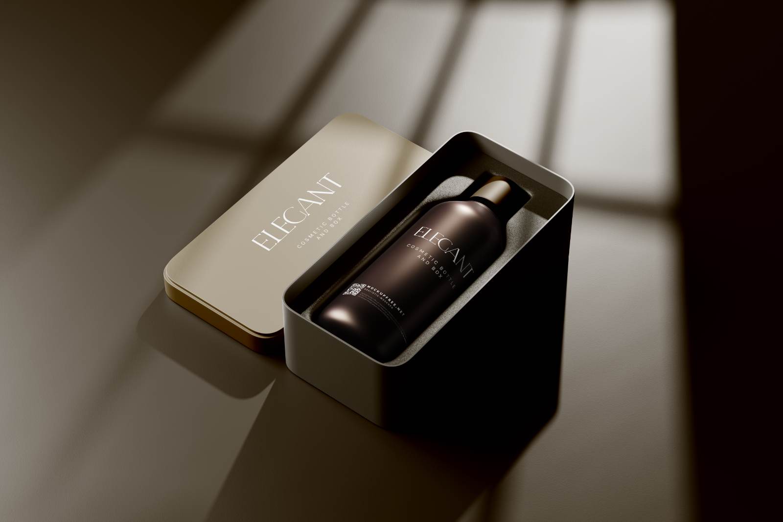 Luxury Cosmetic Bottle Packaging Mockup in Metal Box
